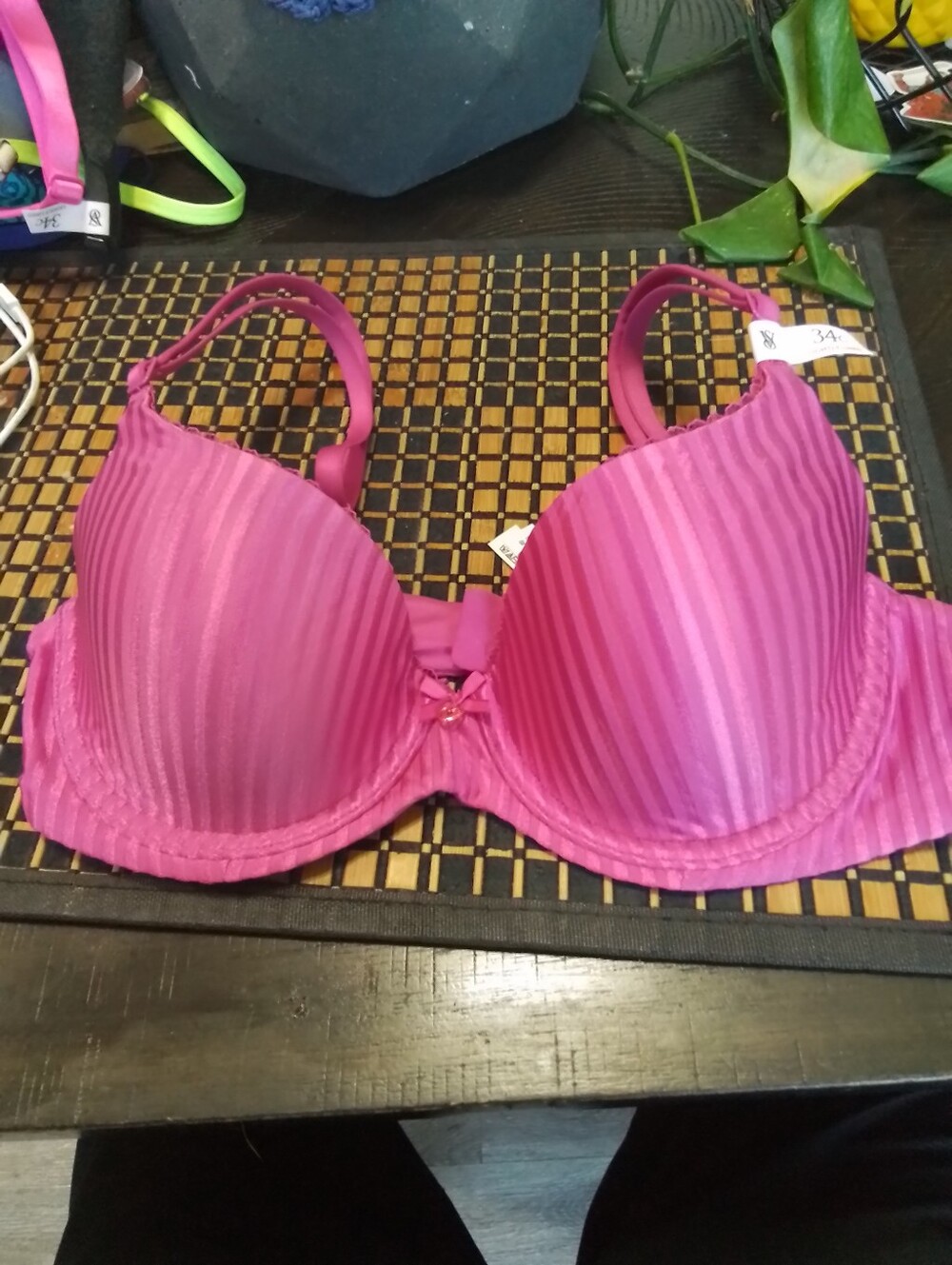 Victoria's Secret Fuchsia Striped Padded Underwire Bra Lined Demi
